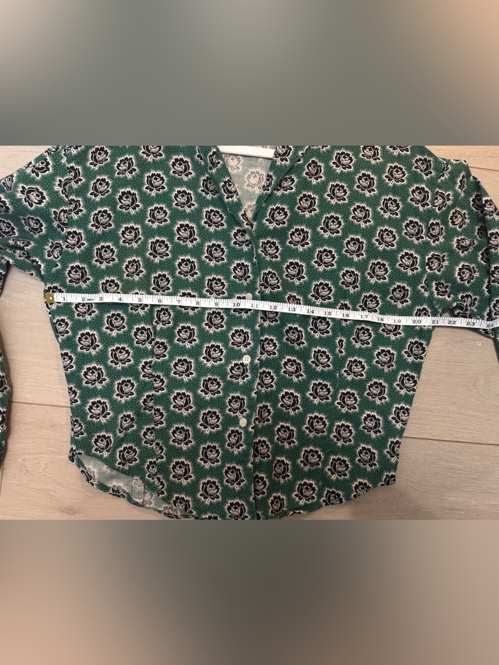 Vintage 80s Esprit Sport Green Blue White Floral Cotton Retro Blouse Women’s S - Picture 6 of 8